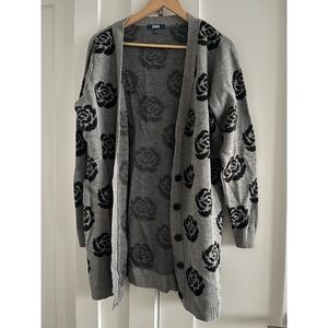 Rose print black & gray button down cardigan